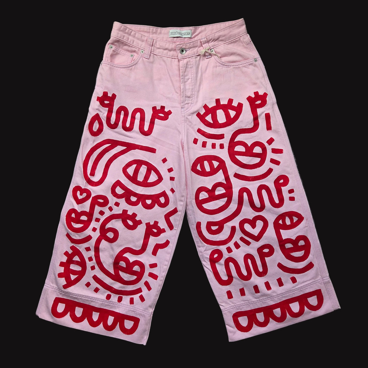 Pink & Red Hand Painted Jeans