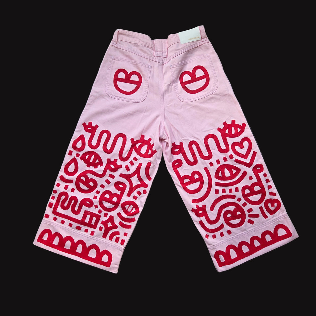 Pink & Red Hand Painted Jeans