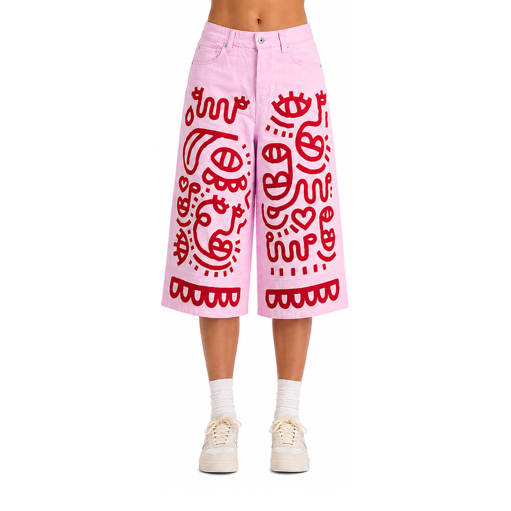 Pink & Red Hand Painted Jeans