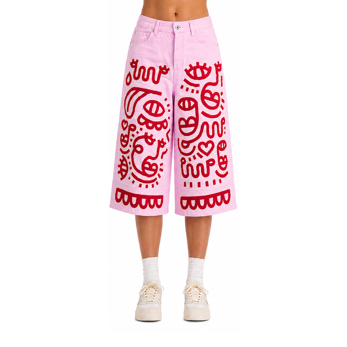 Pink & Red Hand Painted Jeans